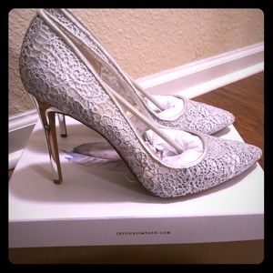 Jessica Simpson Crochet Sheer Silver Stilettos